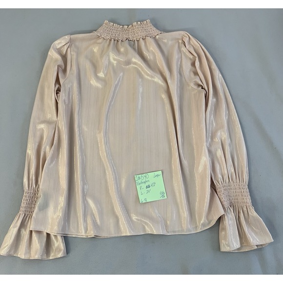 Worthington women's smocked mock-neck long-sleeve Pink Metálic Large - Picture 8 of 8